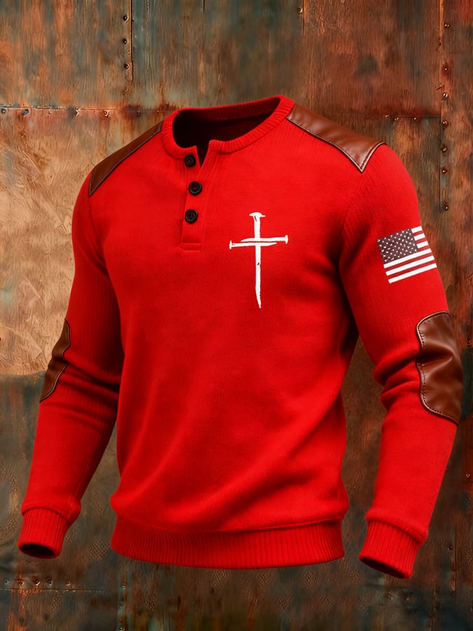 Camisa Cross Flag estampado Henley cuello para hombre
