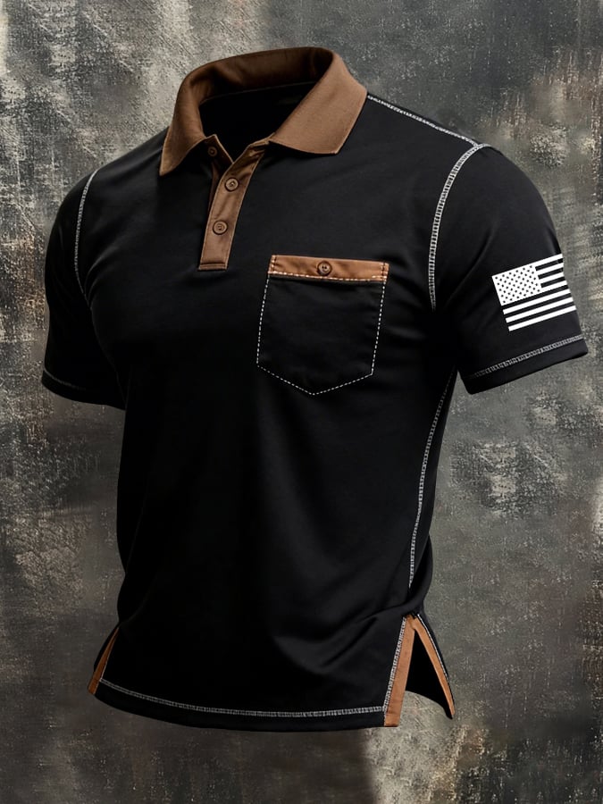 Camiseta retro Color-Block "Patriot" Polo para hombre