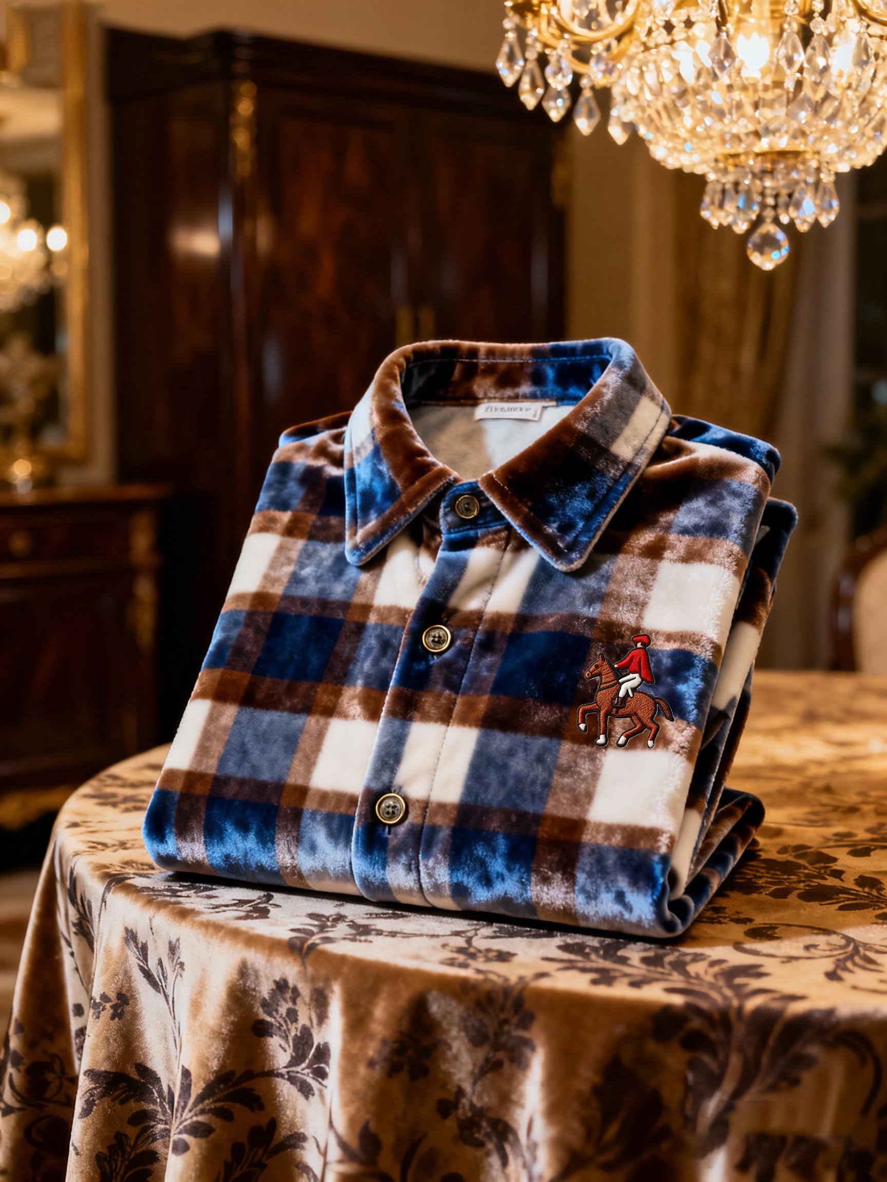 Camisa terciopelo Logo casual de manga larga para hombre