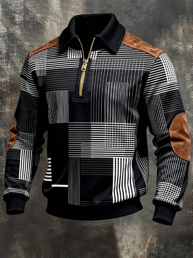 Sudadera retro en bloques de color estampado cierre para hombre