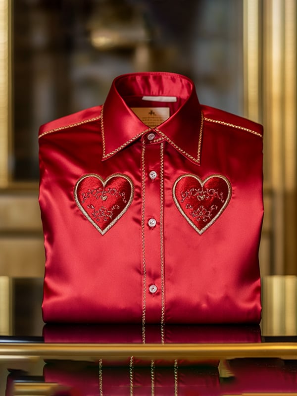 Camisa seda Valentine's Day de lujo casual de manga larga para hombre