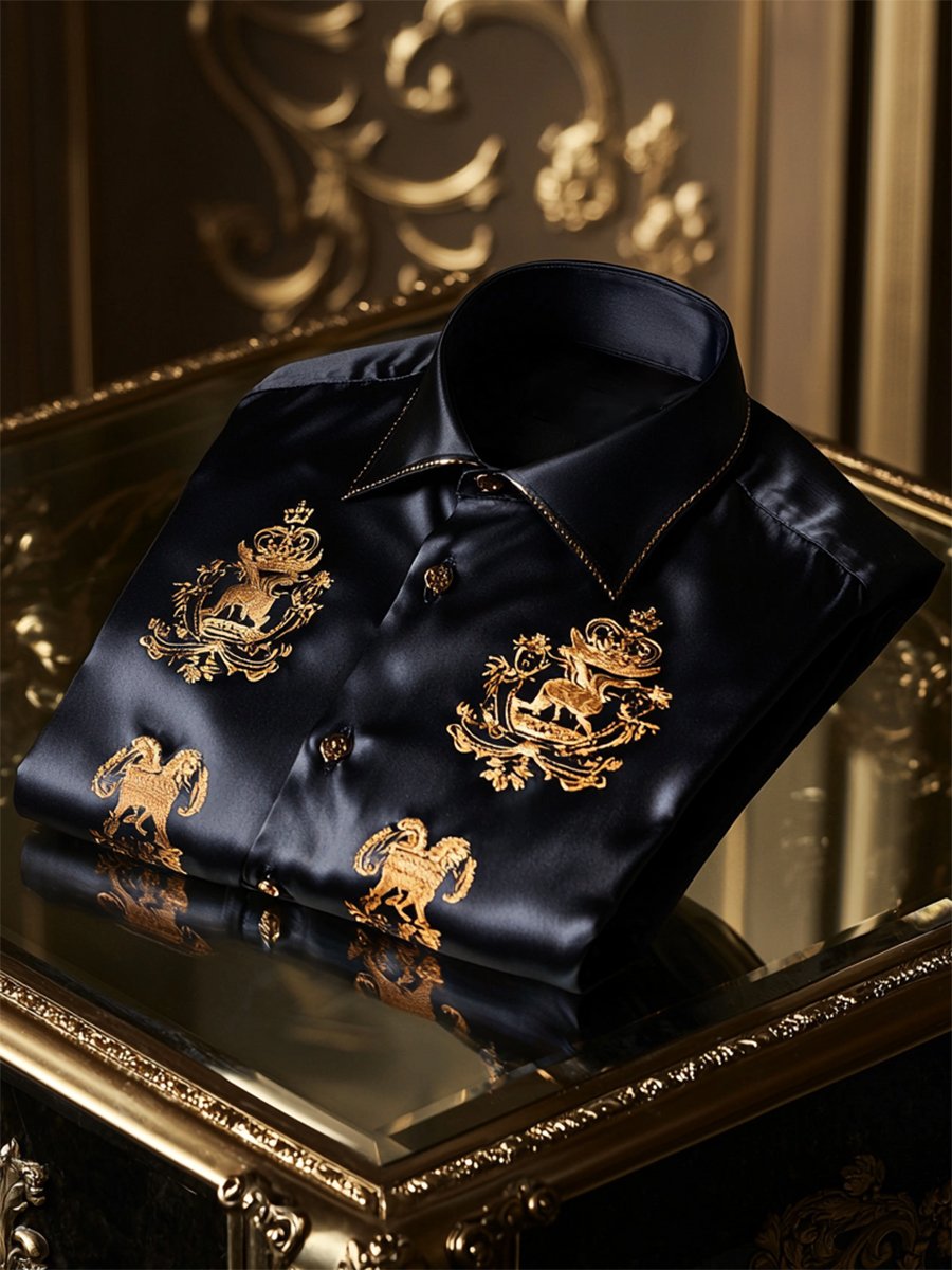 Camisa satén Luxe de manga larga con botones para hombre