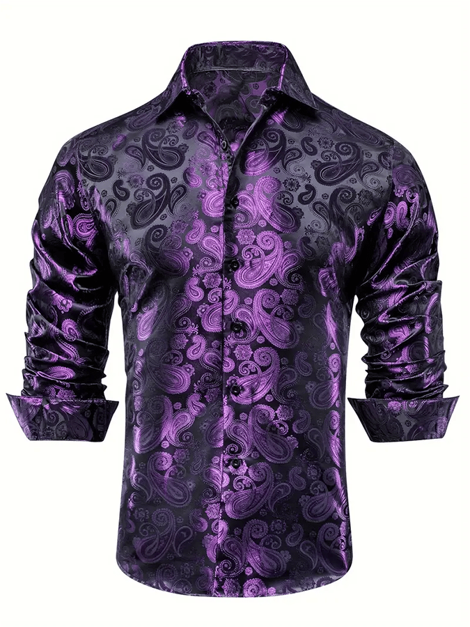 Camisa seda ejecutivo de lujo Design estampado de manga larga para hombre