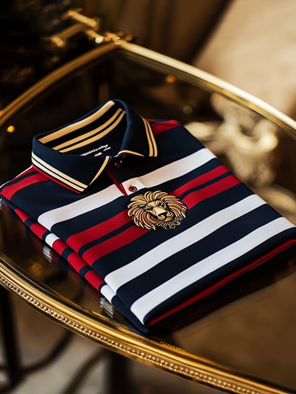 Camisa polo vintage ejecutivo Lion Logo rayas estampado de manga larga para hombre