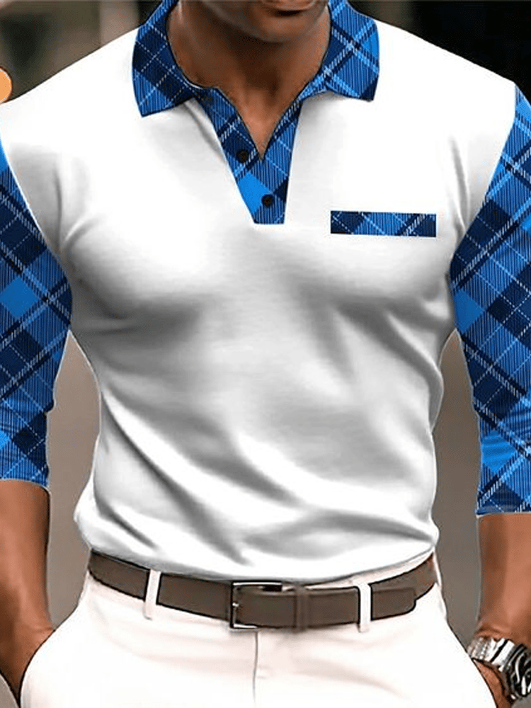 Camisa polo ejecutivo casual a rayas de manga larga para hombre