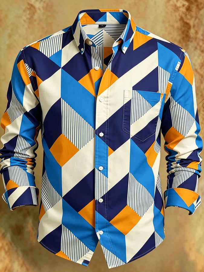 Camisa retro Abstract Art estampado Comfortable ejecutivo Style para hombre