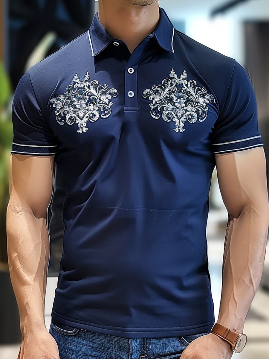 Camisa polo ejecutivo vintage con botones de manga corta para hombre