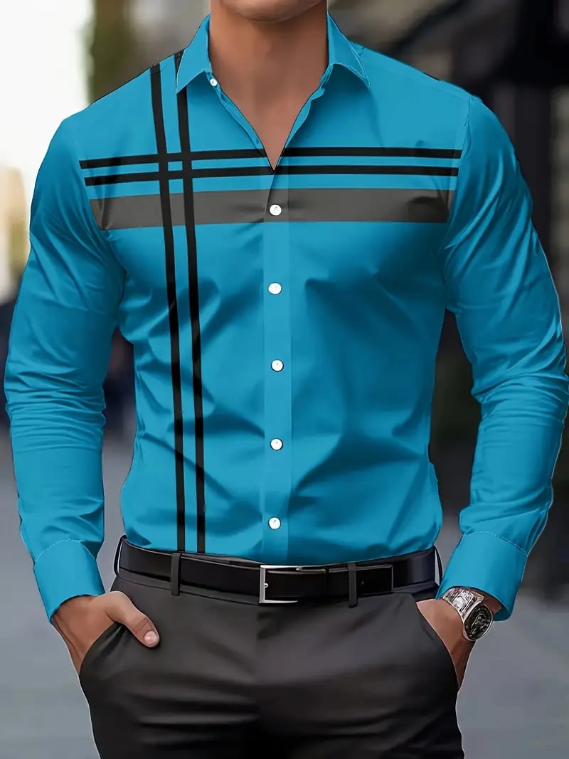 Camisa Street Style ejecutivo casual estampado de manga larga para hombre