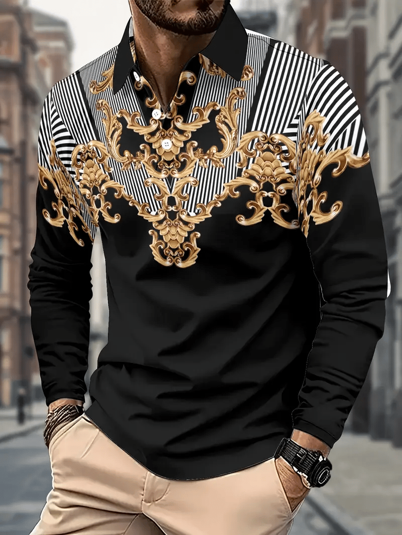 Camisa polo ejecutivo Light de lujo a rayas estampado solapa para hombre