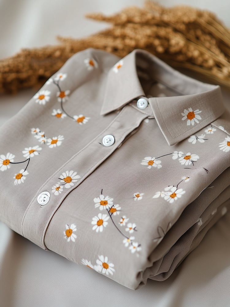 Camisa ejecutivo casual floral solapa de manga corta para hombre