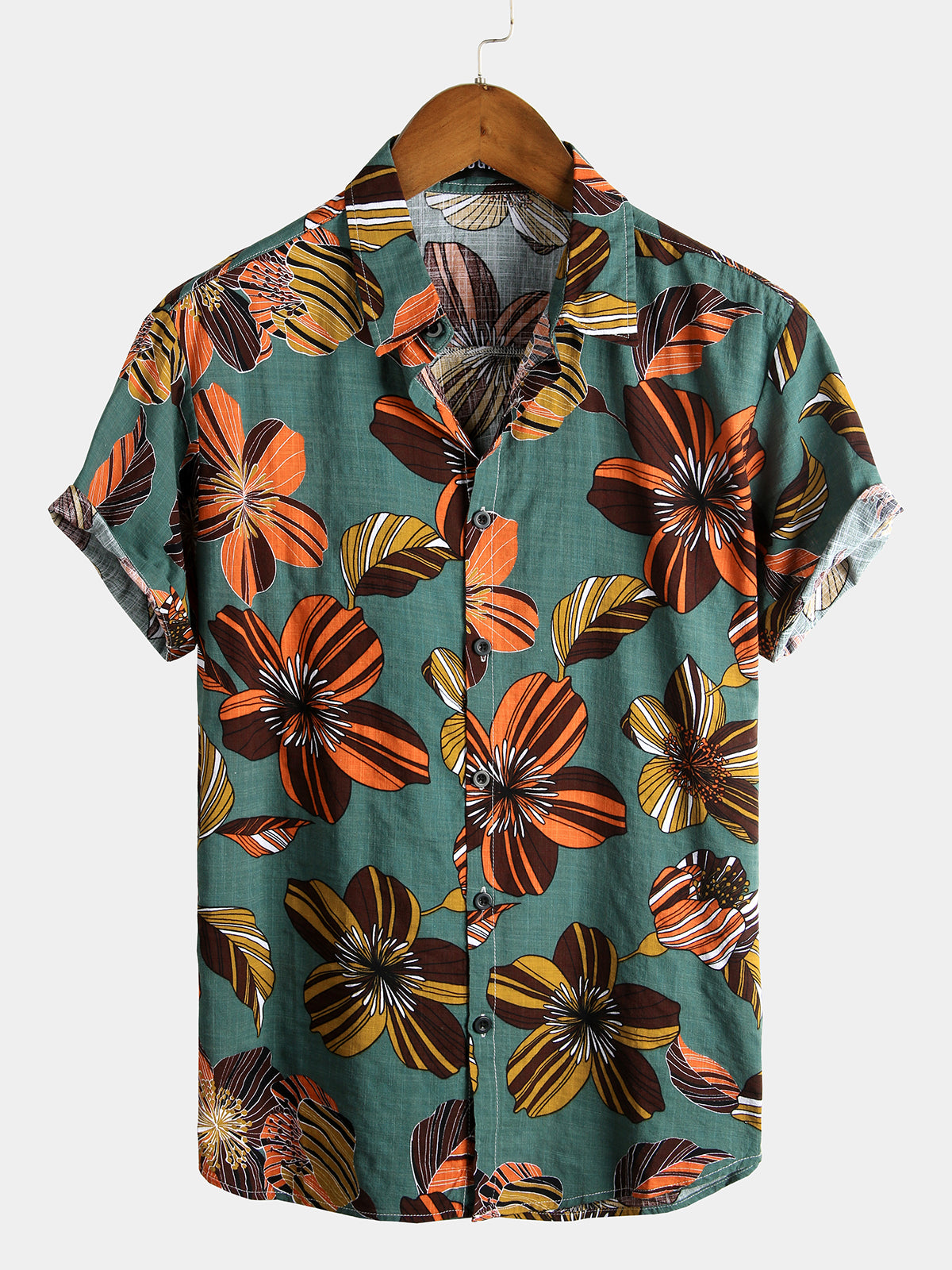 Camisa Flower Tropical Hawaii de algodón de manga corta para hombre