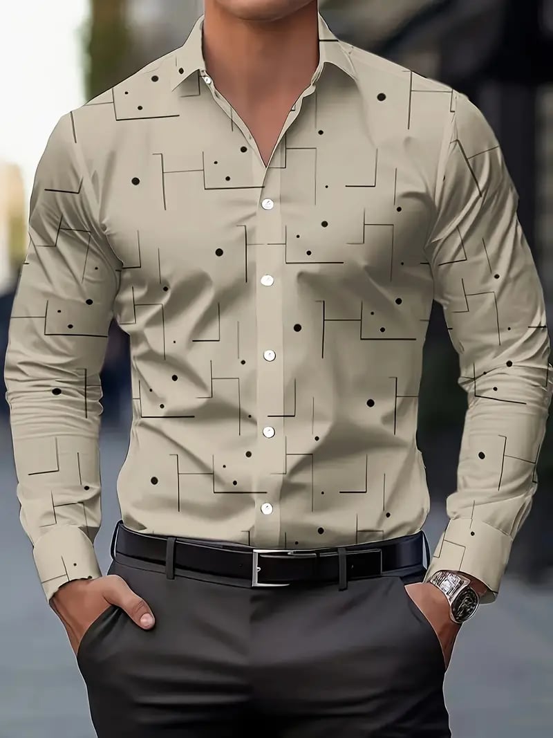 Camisa Street Style ejecutivo casual estampado de manga larga para hombre