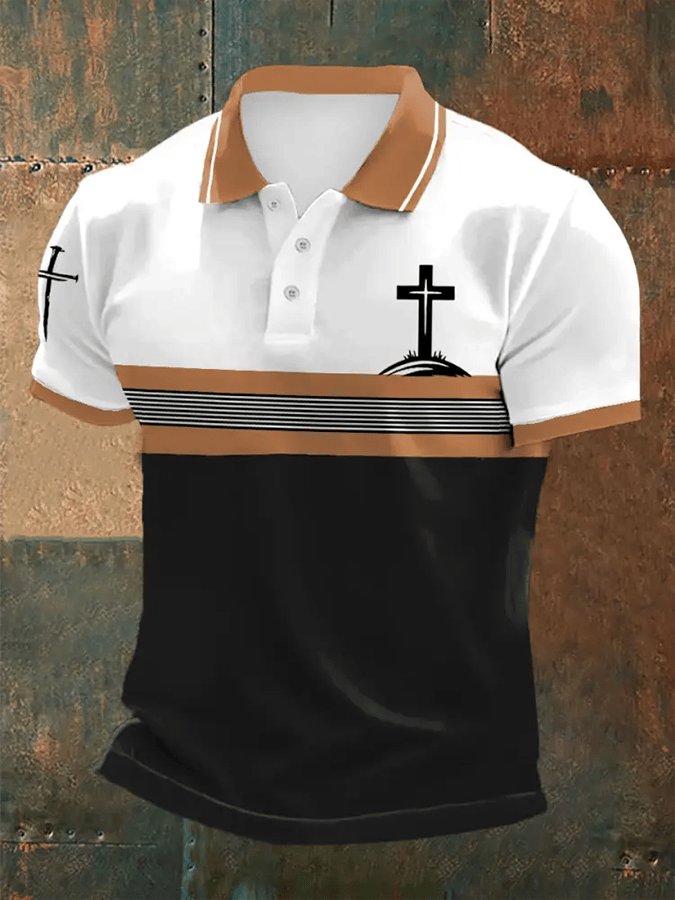Camisa polo retro Faith casual estampado para hombre