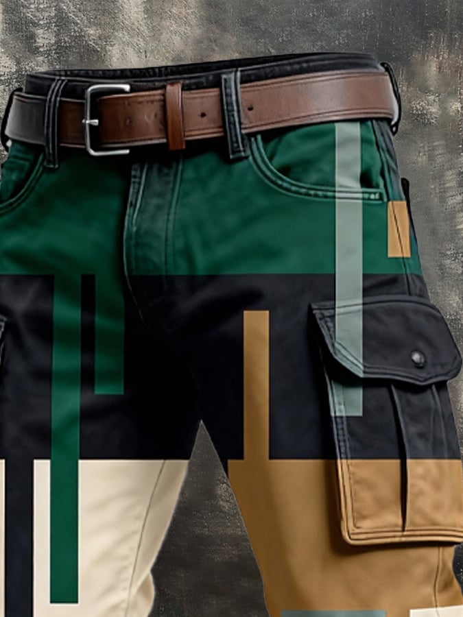 para hombre retro en bloques de color Distressed Pocket Cargo pantalón