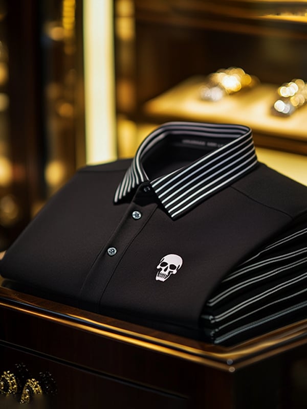 Camisa polo ejecutivo casual Skull estampado con botones para hombre