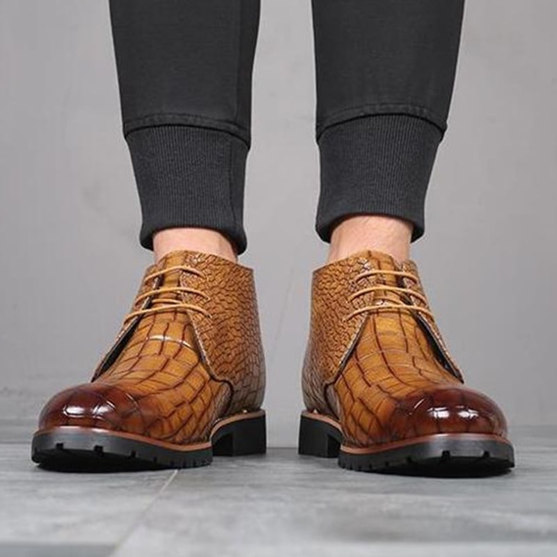 Botas casual Front Lace Up Crocodile diseño cuero para hombre