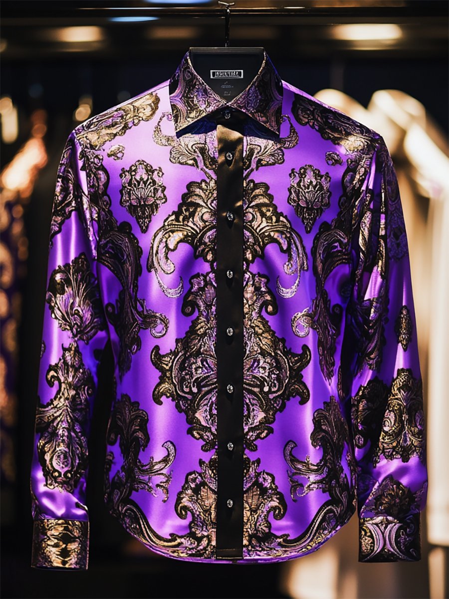 Camisa satén Luxe de manga larga con botones para hombre