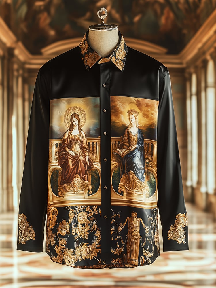 Camisa satén Luxe A Sistine Madonna Baroque de manga larga con botones para hombre