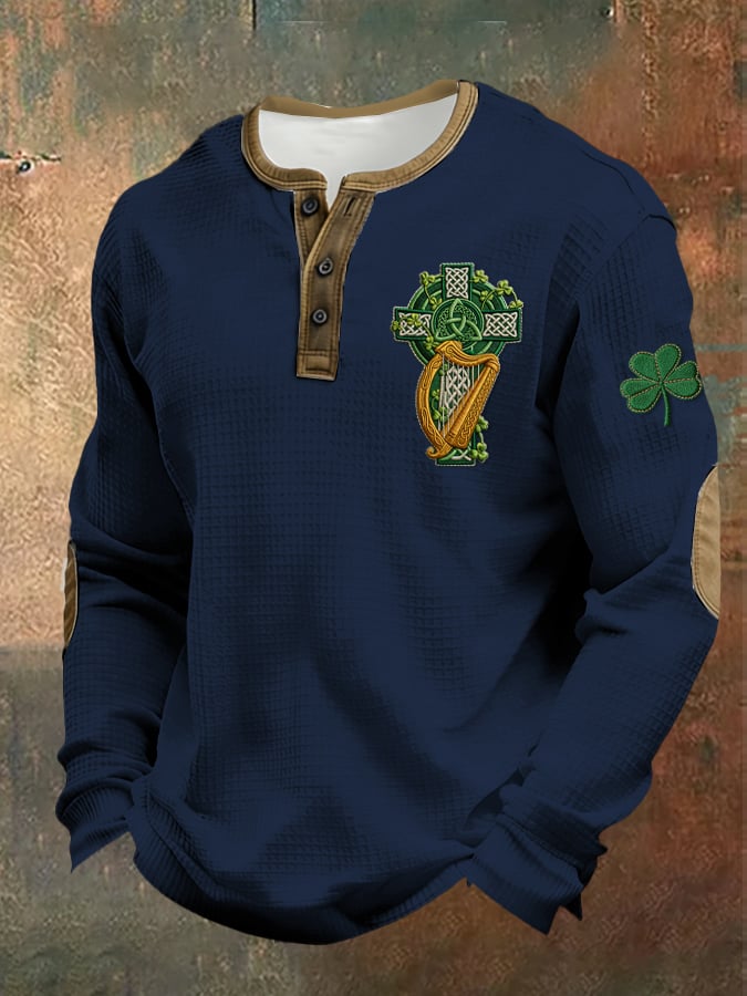 Camisa casual Saint Patrick's Day clover Henley para hombre