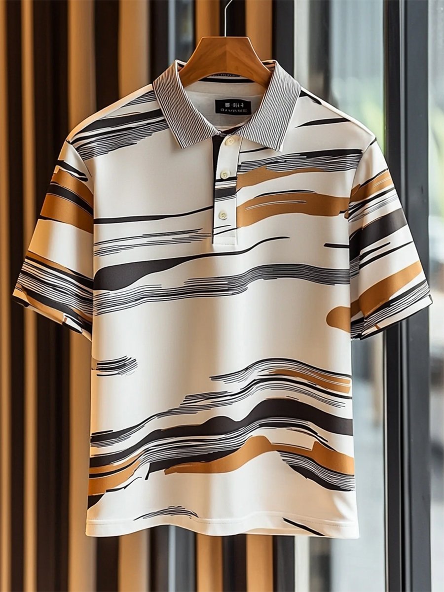 Camisa polo ejecutivo casual rayas estampado Button de manga corta para hombre