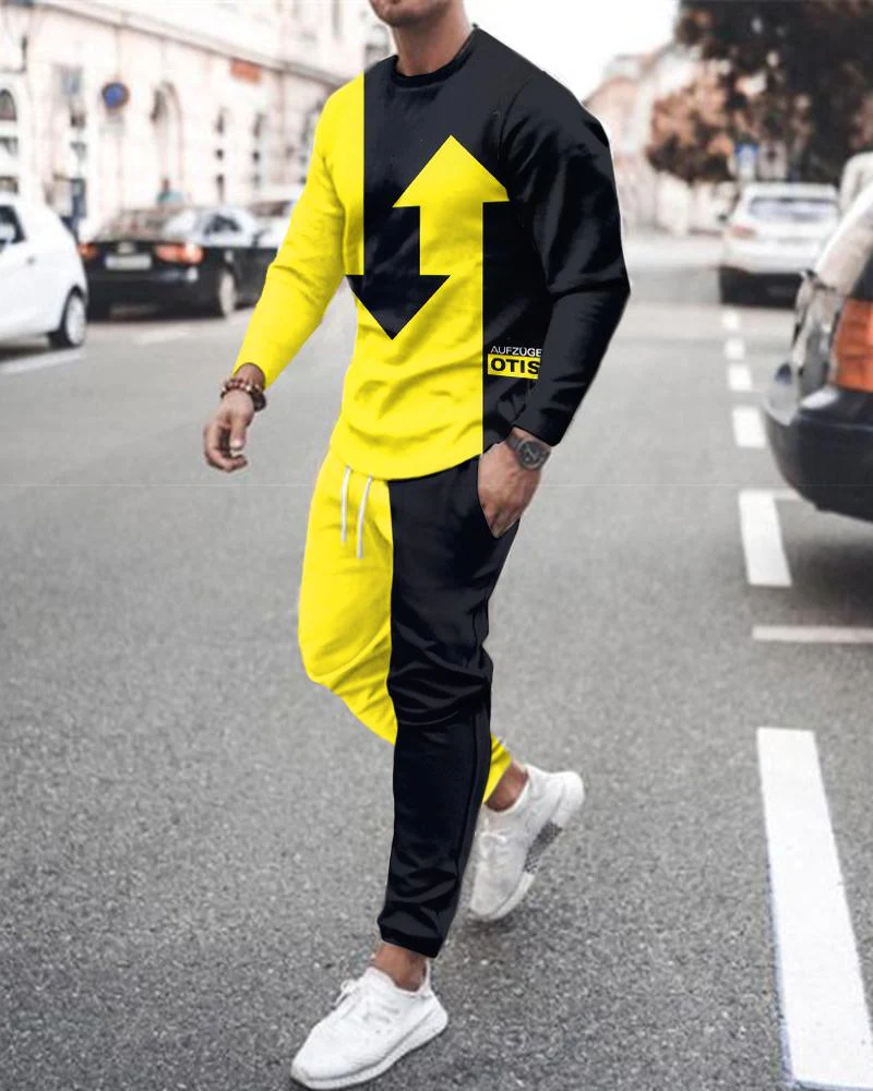 Casual color-block estampado color-block de manga larga sports set 022 para hombre
