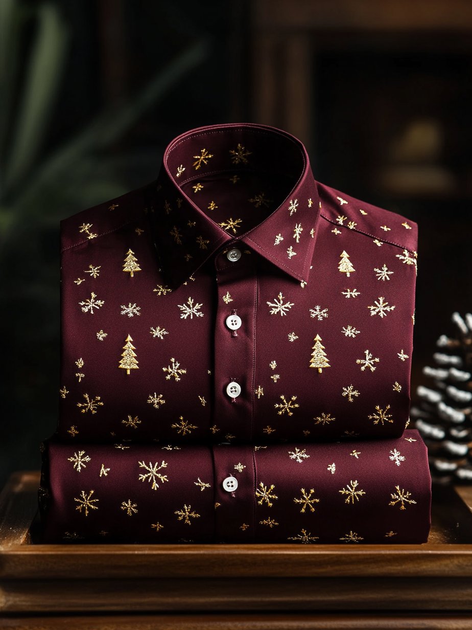 Camisa ejecutivo Christmas estampado de manga larga para hombre