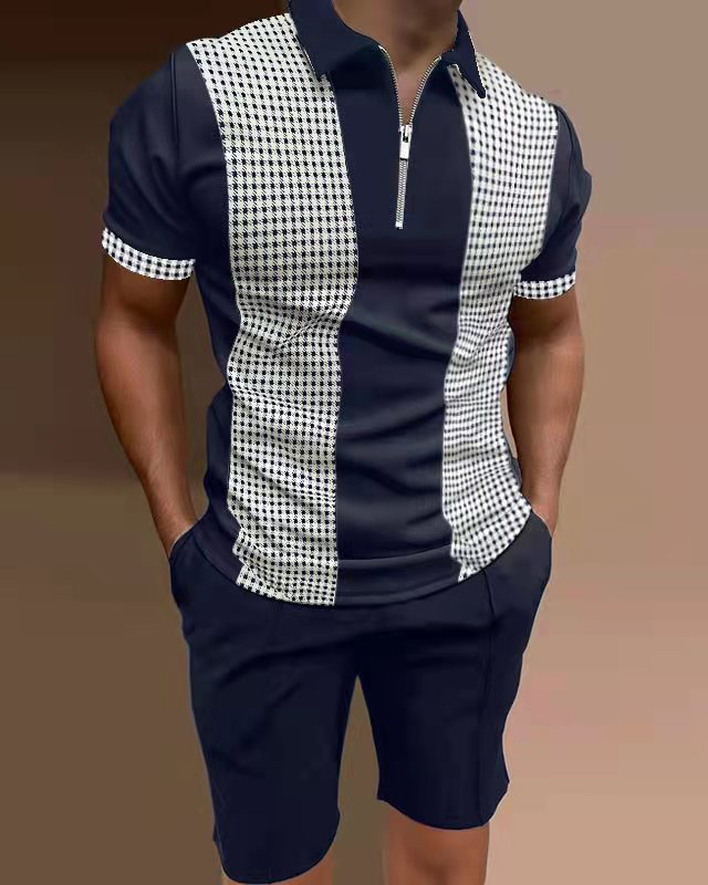 Conjunto de dos piezas camisa polos casual Colorblock para hombre