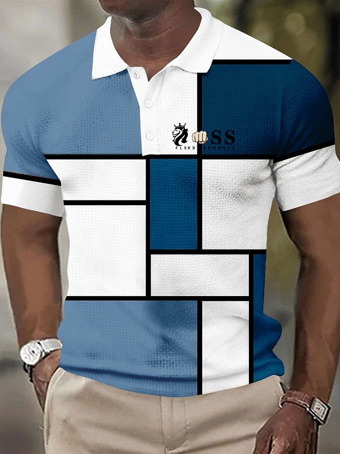 Camisa polo elegantee Letter estampado Waffle Fabric de manga corta para hombre
