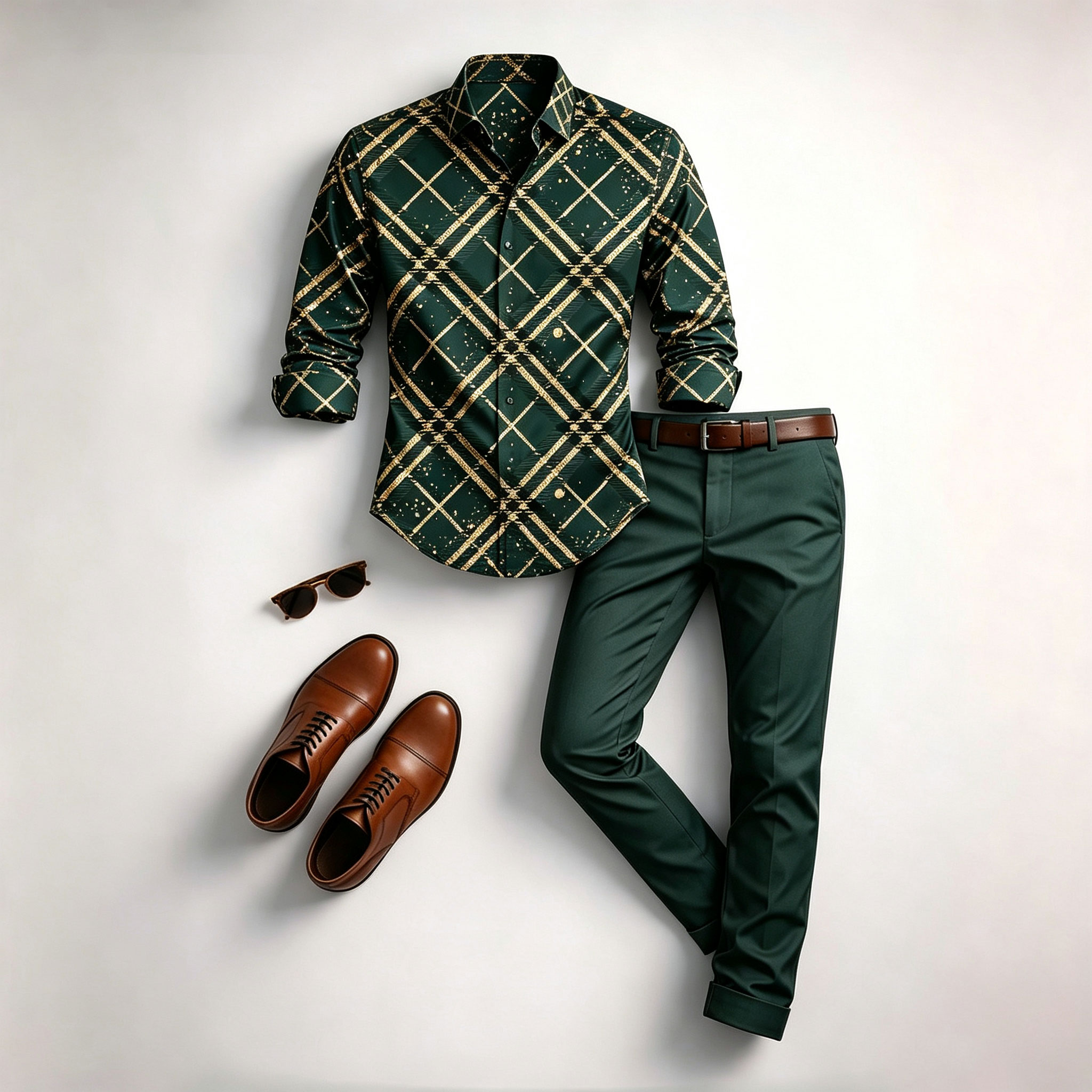 para hombre Diamond-Quilted de manga larga camisa and pantalón Set