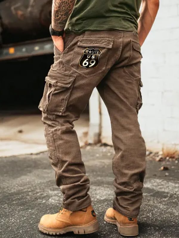 Retro Western para exterior Sports Multi-bolsillo Overalls - Brown para hombre