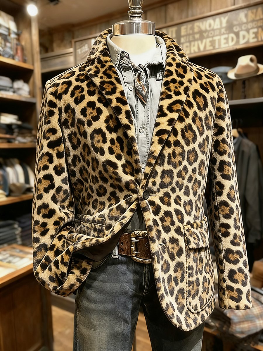 Chaqueta Leopard estampado Flannel cuello casual para hombre