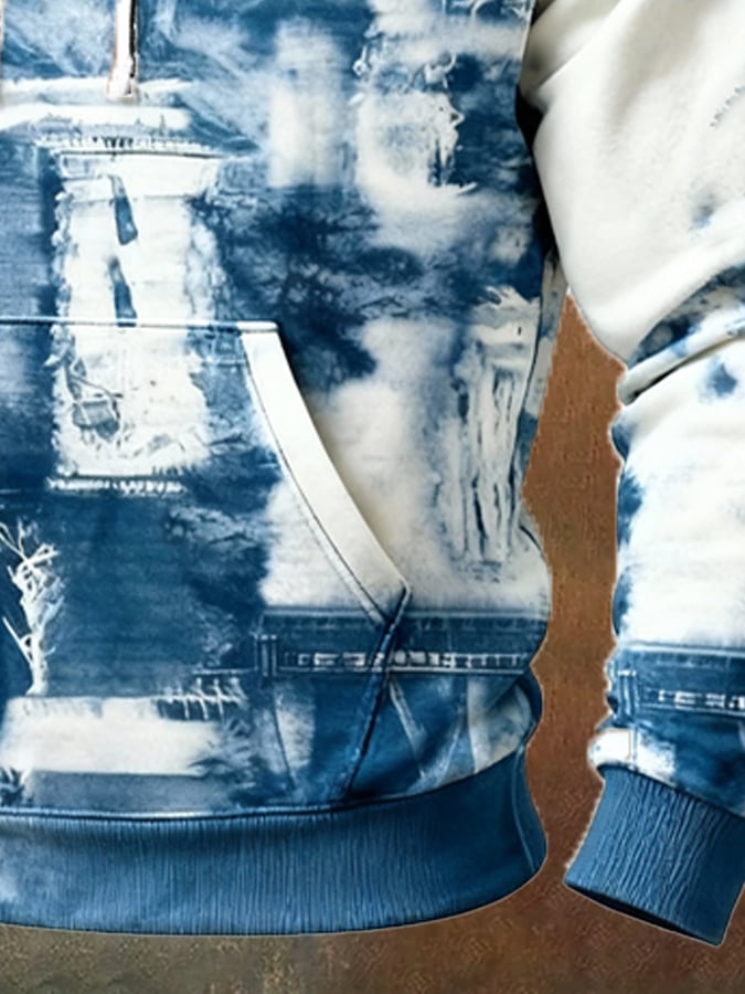 Sudadera retro desgastado en bloques de color estampado casual de manga larga para hombre