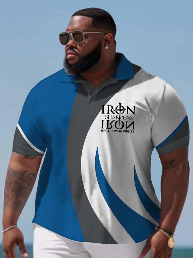 Camisa polo Plus Size vintage Faith estampado de manga corta para hombre