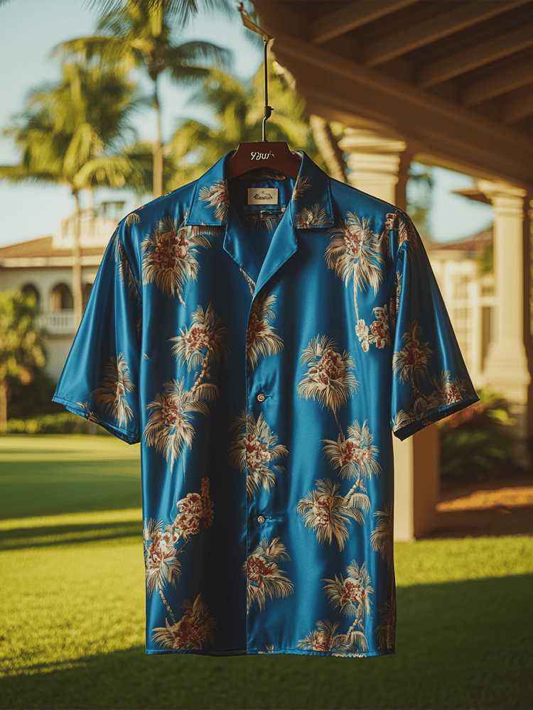Camisa Resort satén de manga corta para hombre