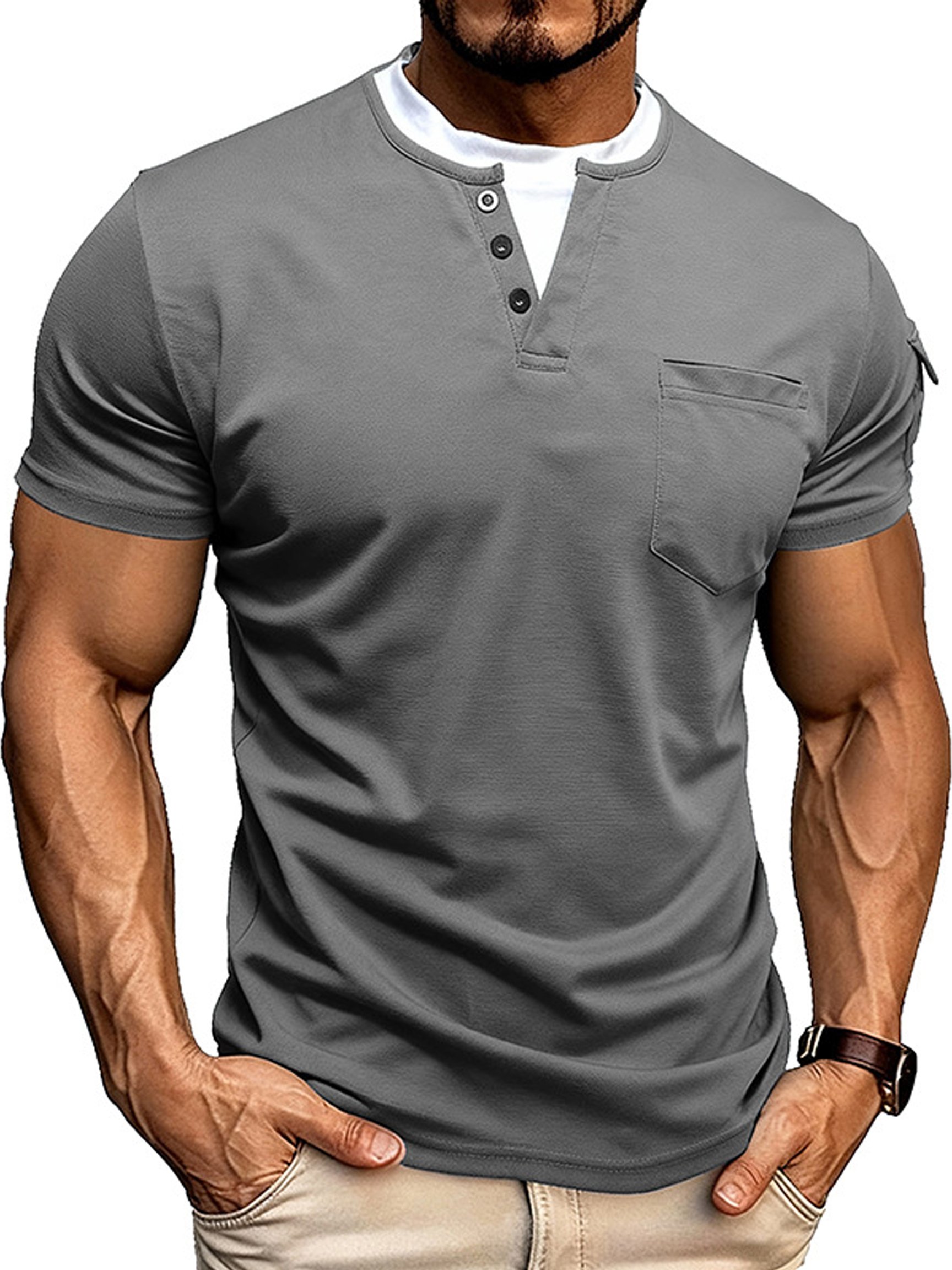 Camiseta vintage-Style Double-Layered cuello redondo de manga corta para hombre