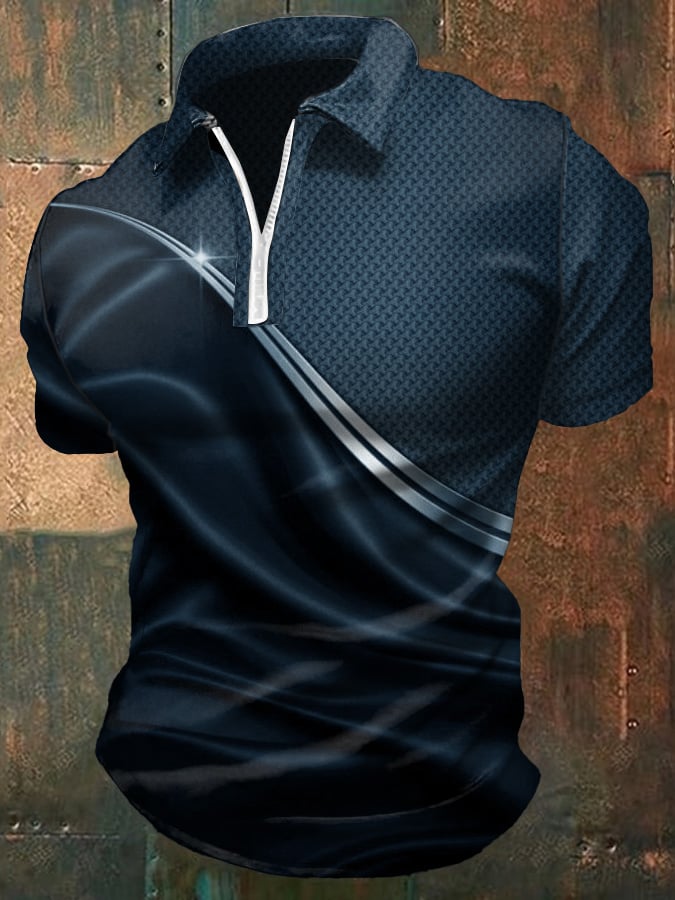 Camisa polo casual degradado gráfico estampado con cierre para hombre