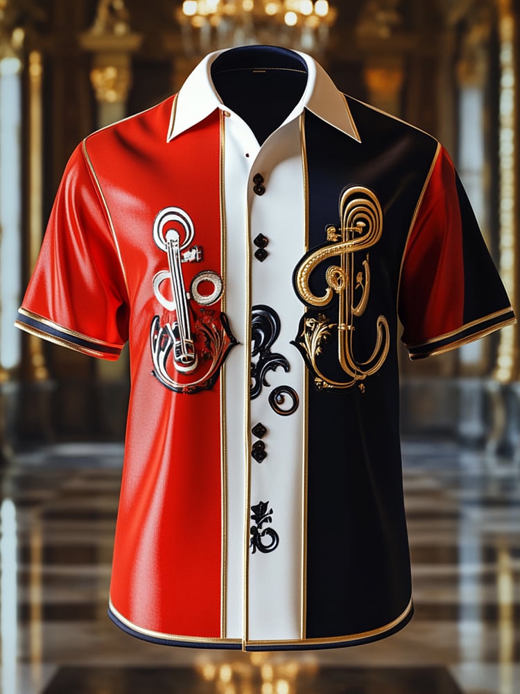 Camisa satén Luxe estampado de manga corta Button para hombre