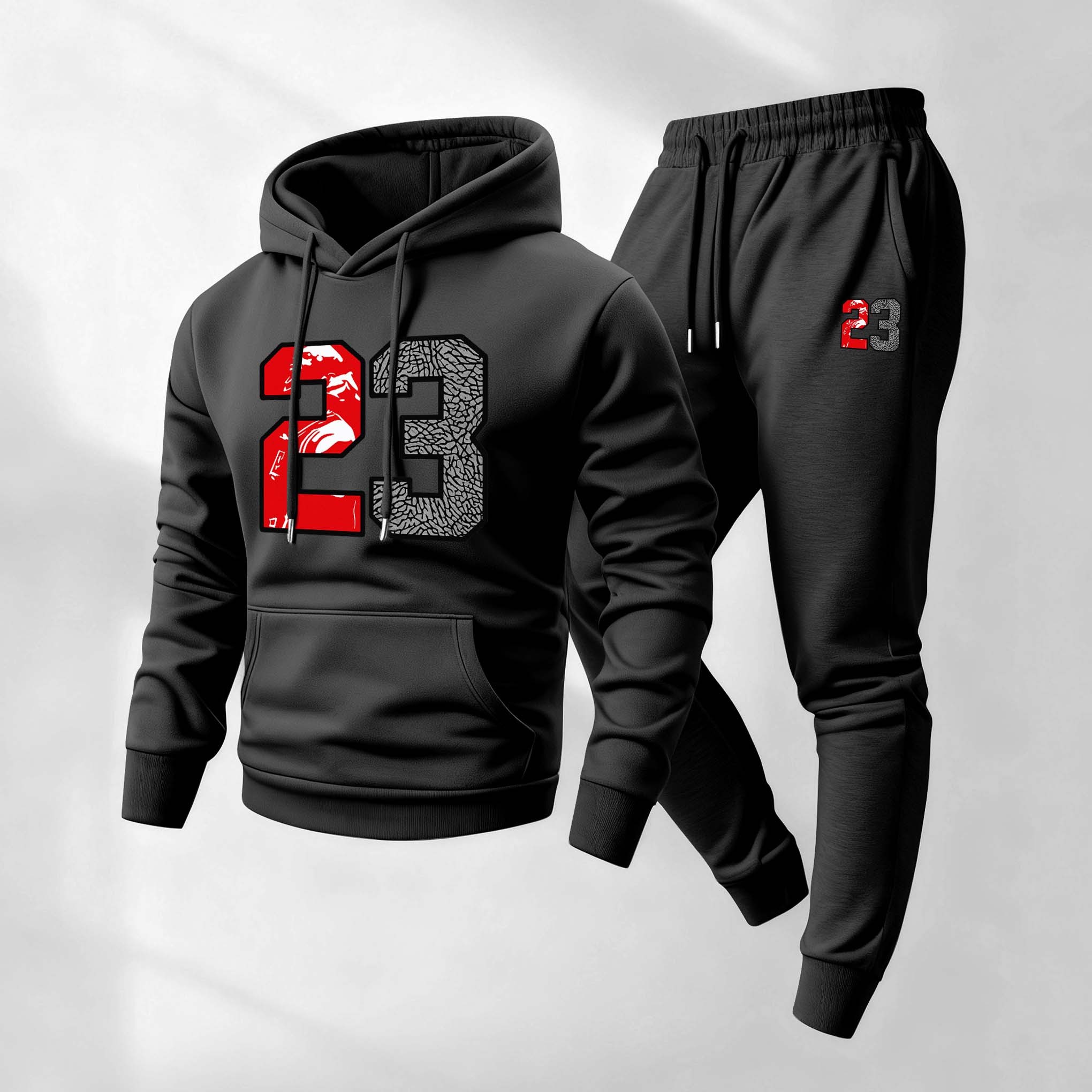 Sudadera retro Basketball 23 diseñoed con gorrasucha And Drawstring Track pantalón Set, casual Athletic de manga larga Hooded chaqueta And pantalón, Suitable For Fall And Winter, Street Style sudadera con gorrasucha Set, Everyday Wear, Indoor And para exterior Sportswear para hombre