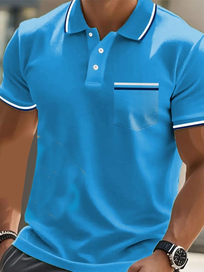 Camisa polo clásico casual de manga corta with bolsillo para hombre