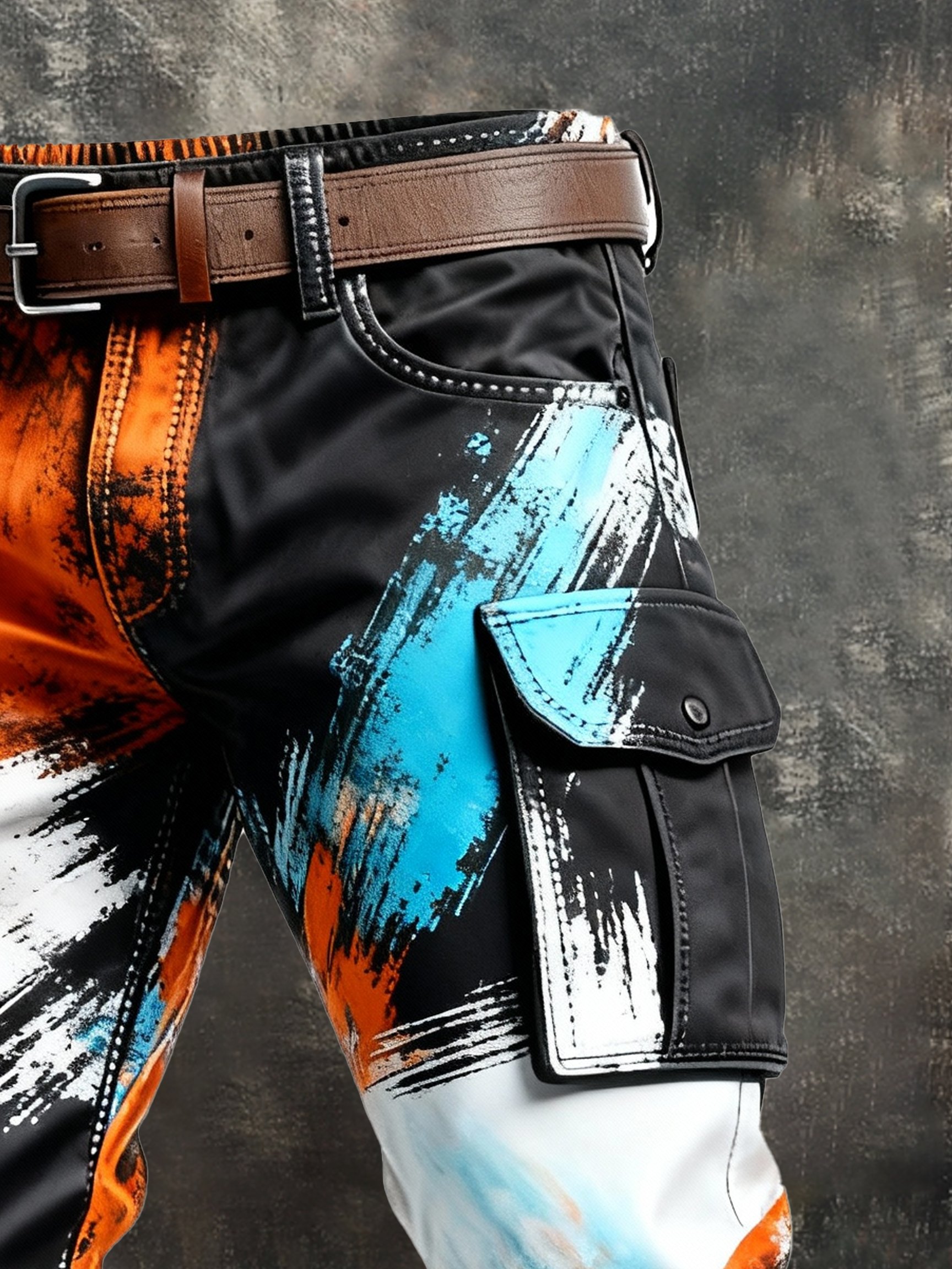 Pantalón retro en bloques de color desgastado bolsillo Cargo para hombre