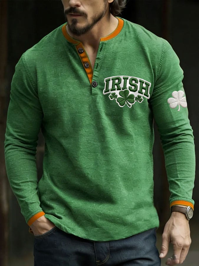 Camisa St. Patrick's Day estampado Henley para hombre