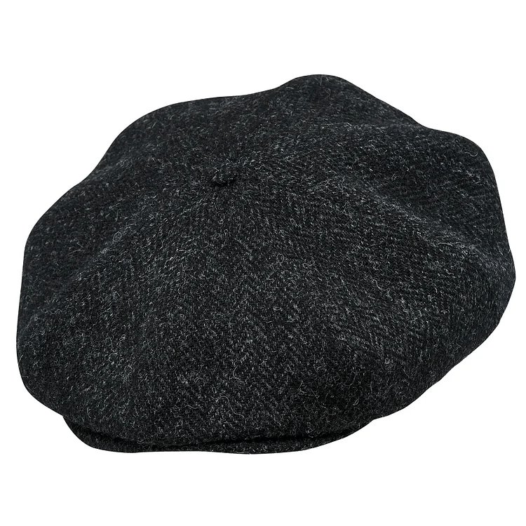 Gorras Genuine Scottish Harris Tweed 8 Panels Man lana Large Crown BLACK