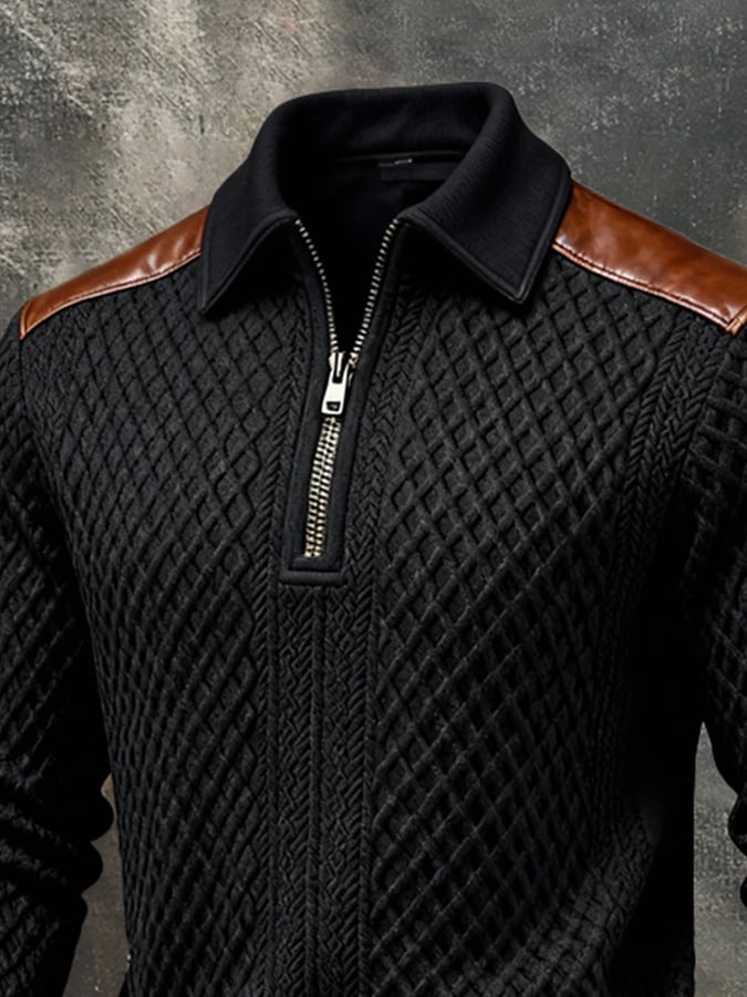 Sudadera vintage-Style texturizado Patchpara trabajo Color-Block de manga larga para hombre
