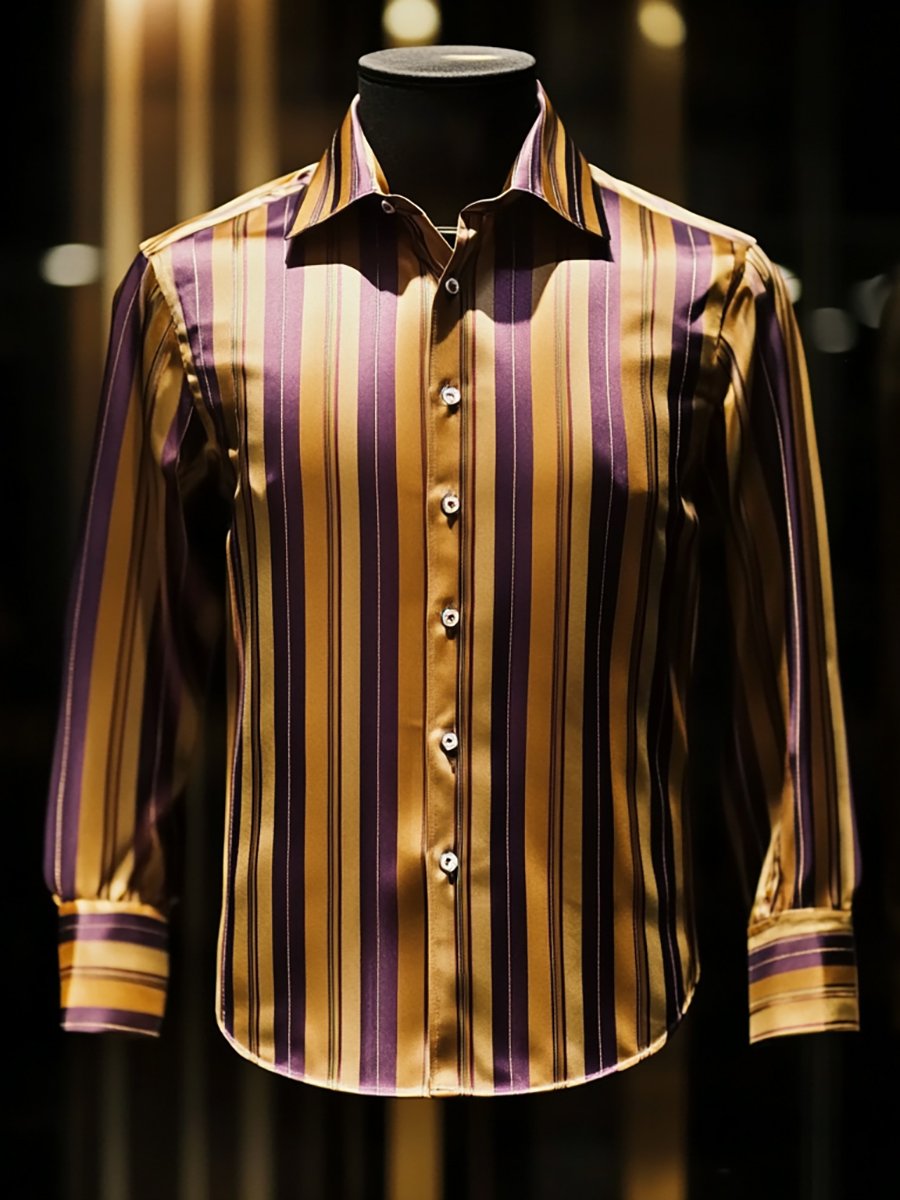 Camisa seda rayas de lujo ejecutivo de manga larga para hombre
