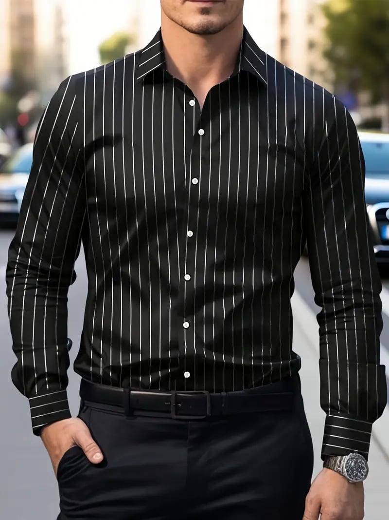 Camisa Street Style ejecutivo casual estampado de manga larga para hombre