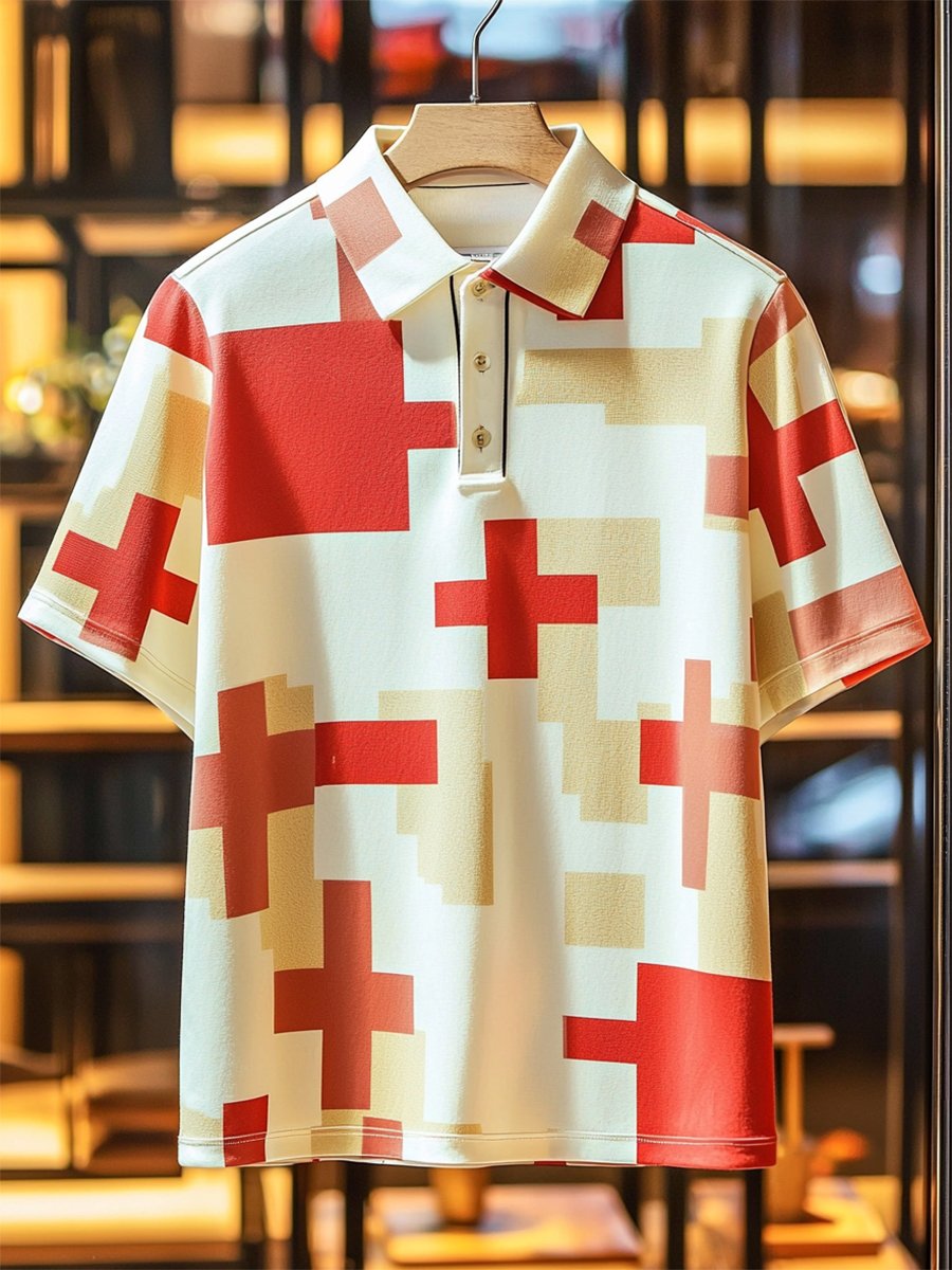 Camisa polo ejecutivo casual Cross estampado Button de manga corta para hombre