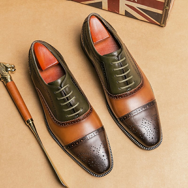 Zapatos elegantee en bloques de color British casual Lace-Up Brogues Oxford cuero para hombre