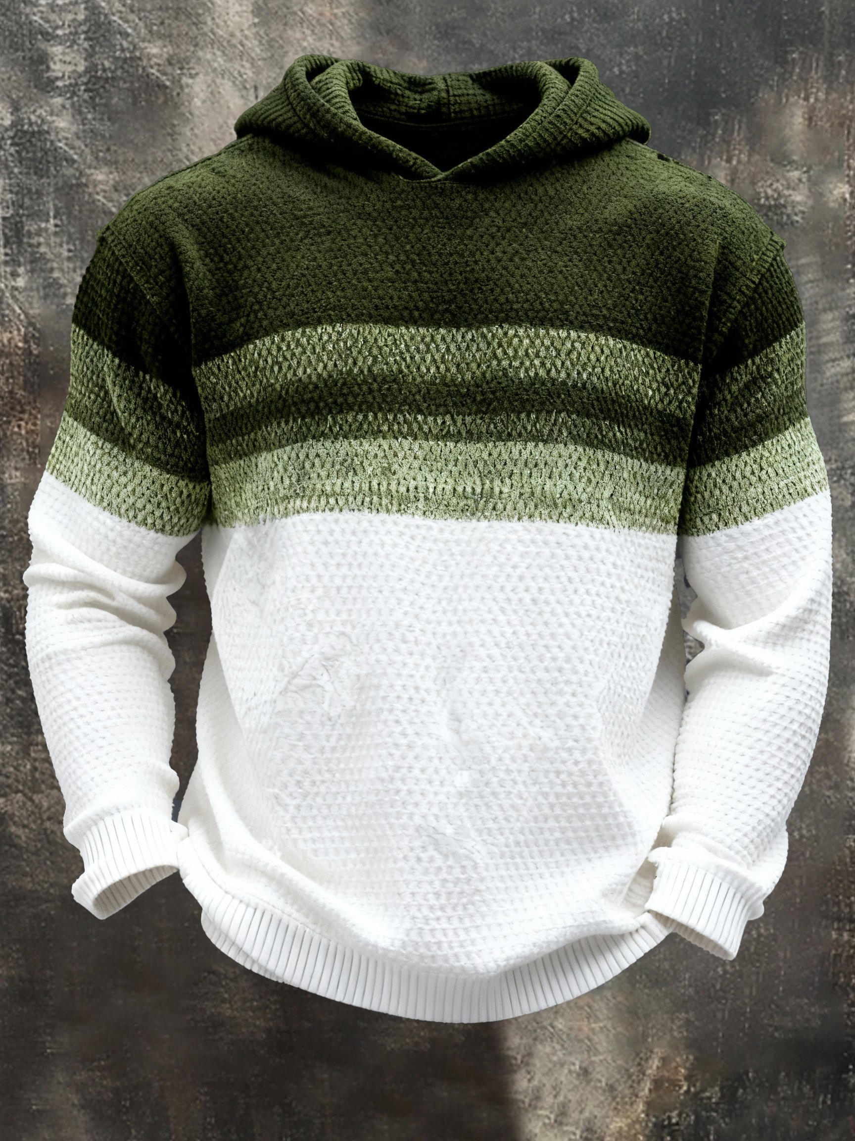 Sudadera vintage Color-Block estampado con cierre con gorrasucha para hombre