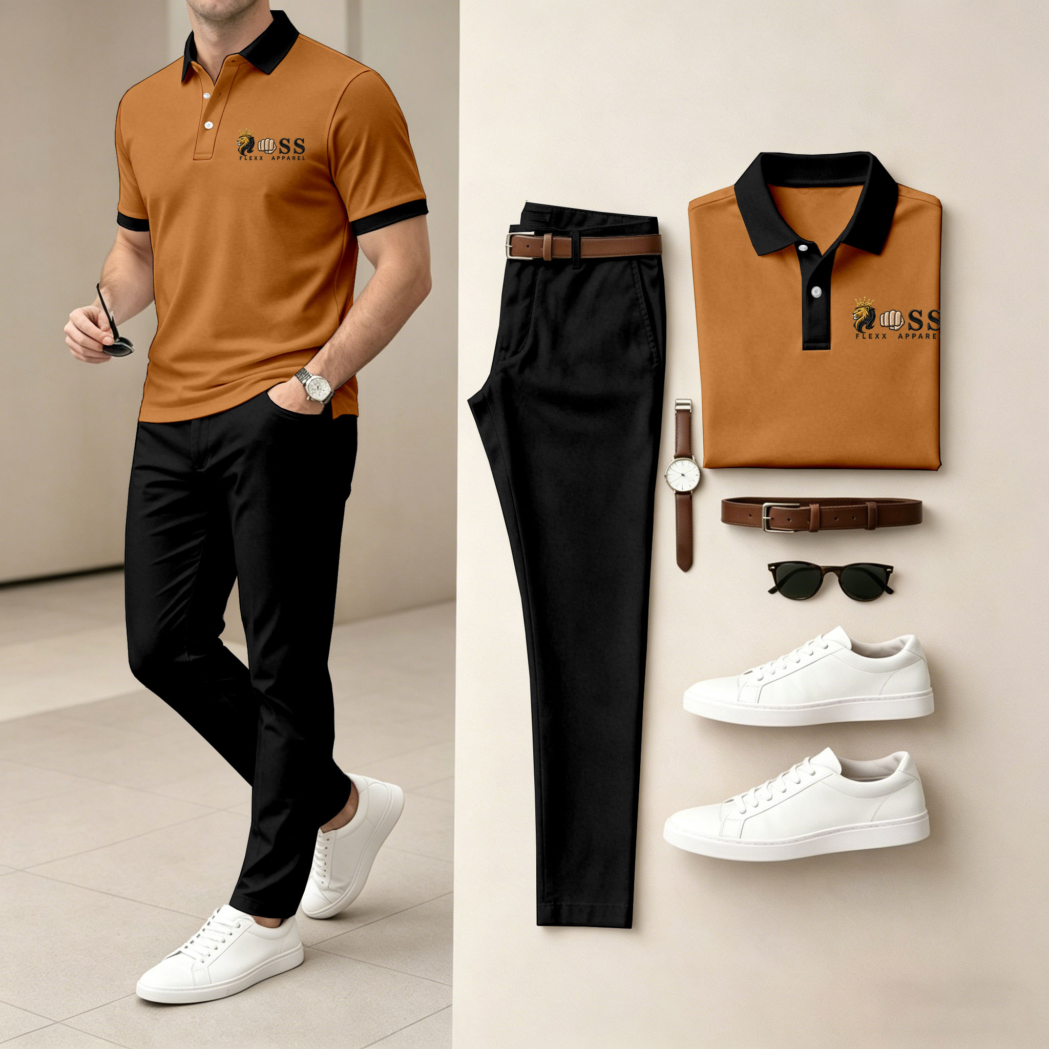 para hombre de manga corta camisa polo and pantalón conjunto de dos piezas