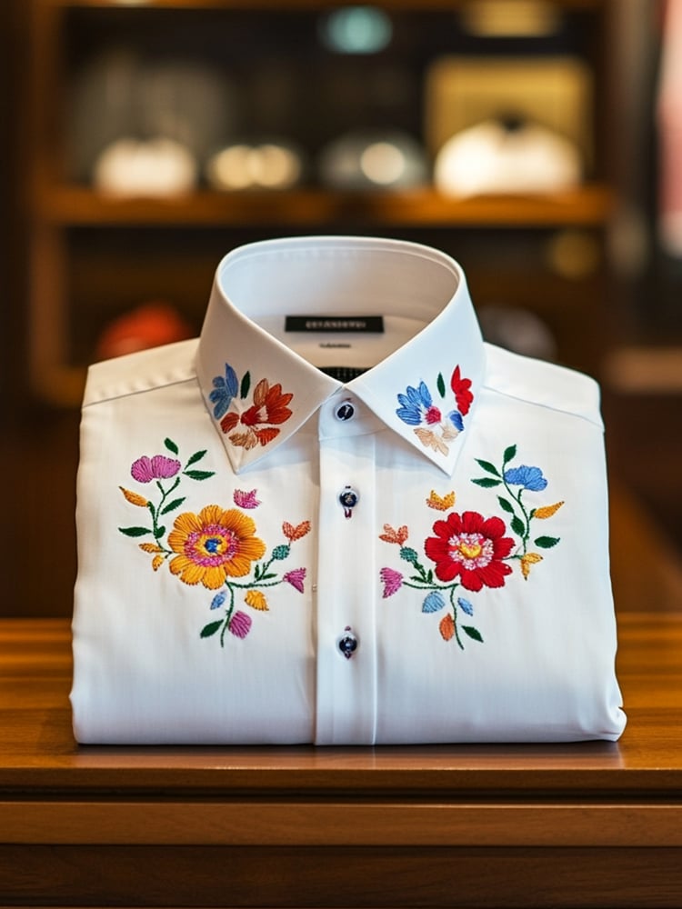 Camisa ejecutivo casual floral solapa de manga corta para hombre